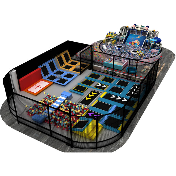 Multifunction Kids play gym indoor playground combined with trampoline park play area equipment