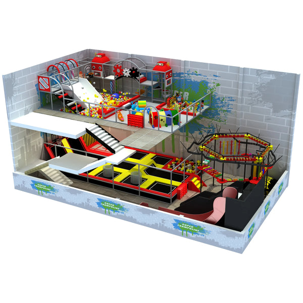 180m²  indoor playground and trampoline park with design suitable for all ages